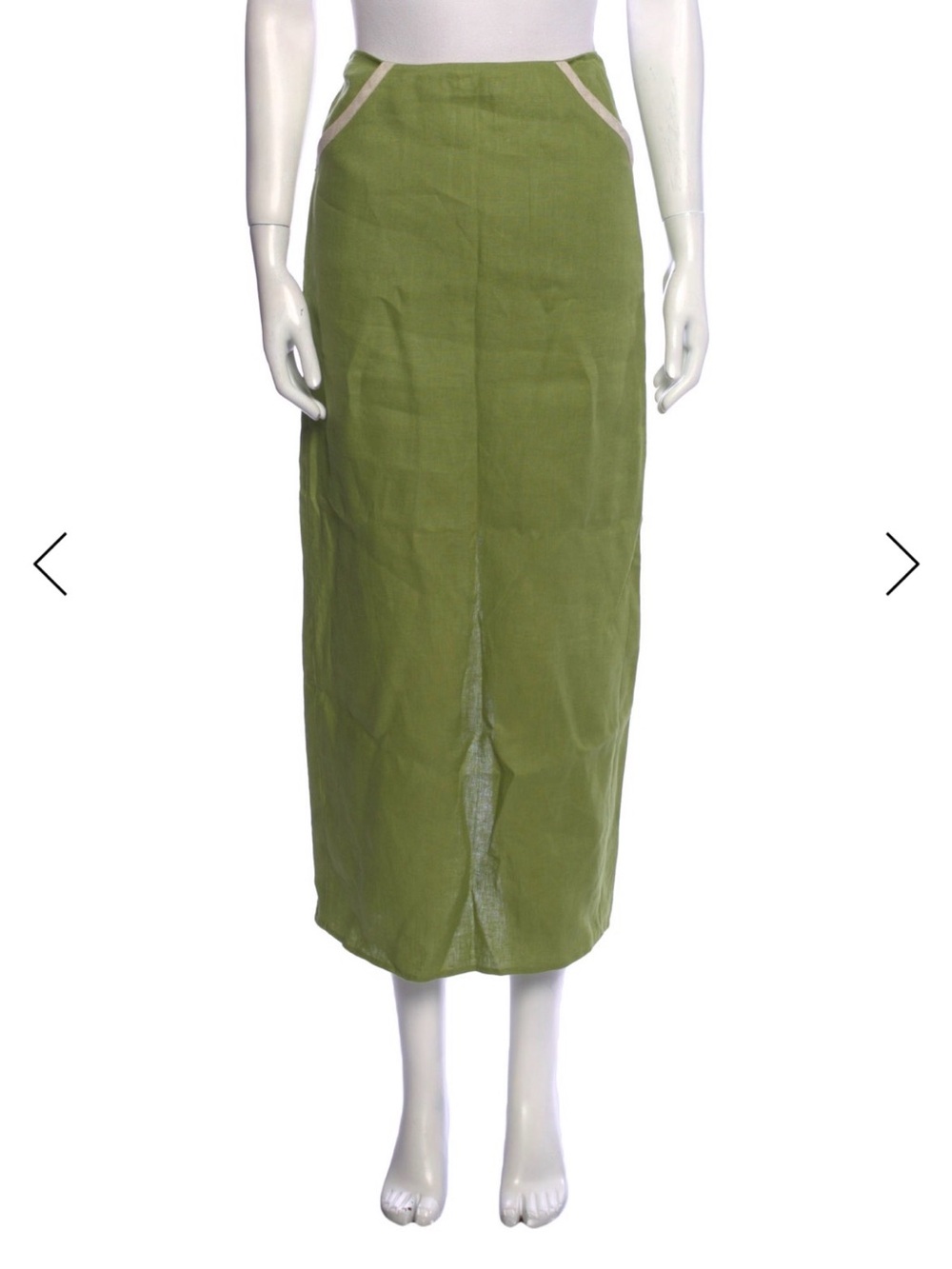 Reformation Olive Green Maxi Skirt with Cream Trim